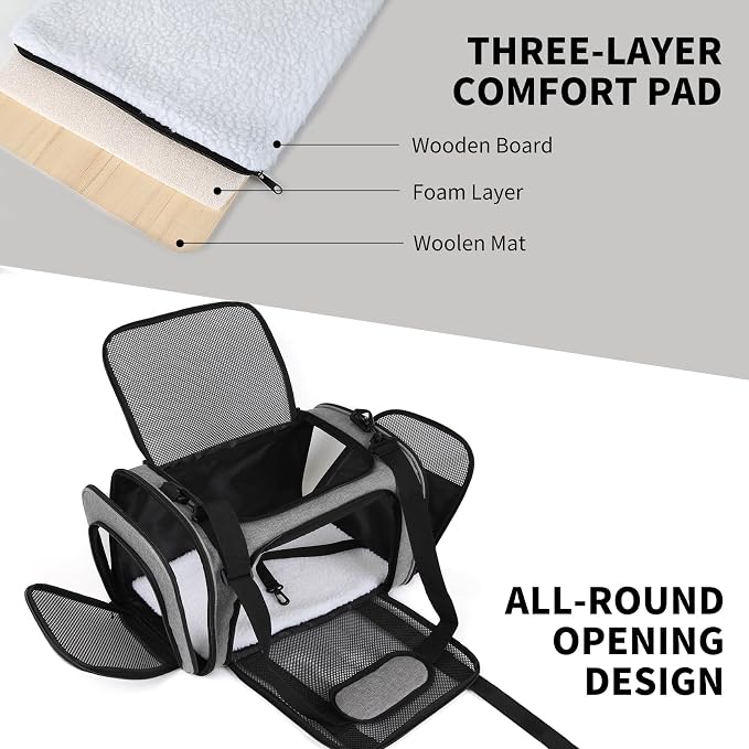 Carriers Soft-Sided Pet Carrier Case for Small Medium Cats Dogs Puppy Under 15 lbs,Airline Approved Cat Carrier with 4 Ventilated Windows (Medium,Grey&Black)