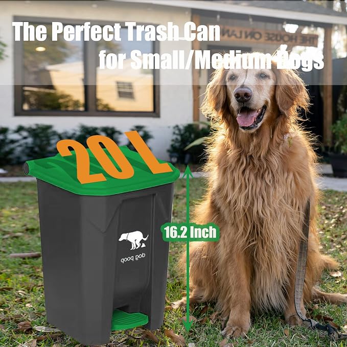 20L/5Gallon Dog Poop Trash Can Outside - Hands-Free Pedal Pet Waste Bin | Removable Inner Bucket - Backyard, Porch, Garage, Yard, Odorless - Dogs Poop Garbage Can Outdoor with Waste Bags