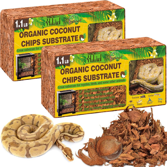 Halatool 2Pack Snake Bedding Natural Coconut Chips Substrate 2.2LB Coconut Husk for Reptiles Tank Terrarium Substrate for Ball Python Frog Gecko Hermit Crab Tortoise