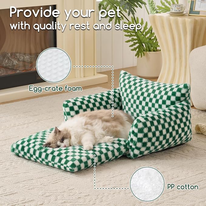 Hollypet Cat Bed Small Dog Orthopedic Couch Beds for Pets up to 20 lbs | Fluffy Multifunctional Double-Layer Warming Kitten Pet Couch Orthopedic Beds with Machine Washable Cover and Non-Slip Bottom