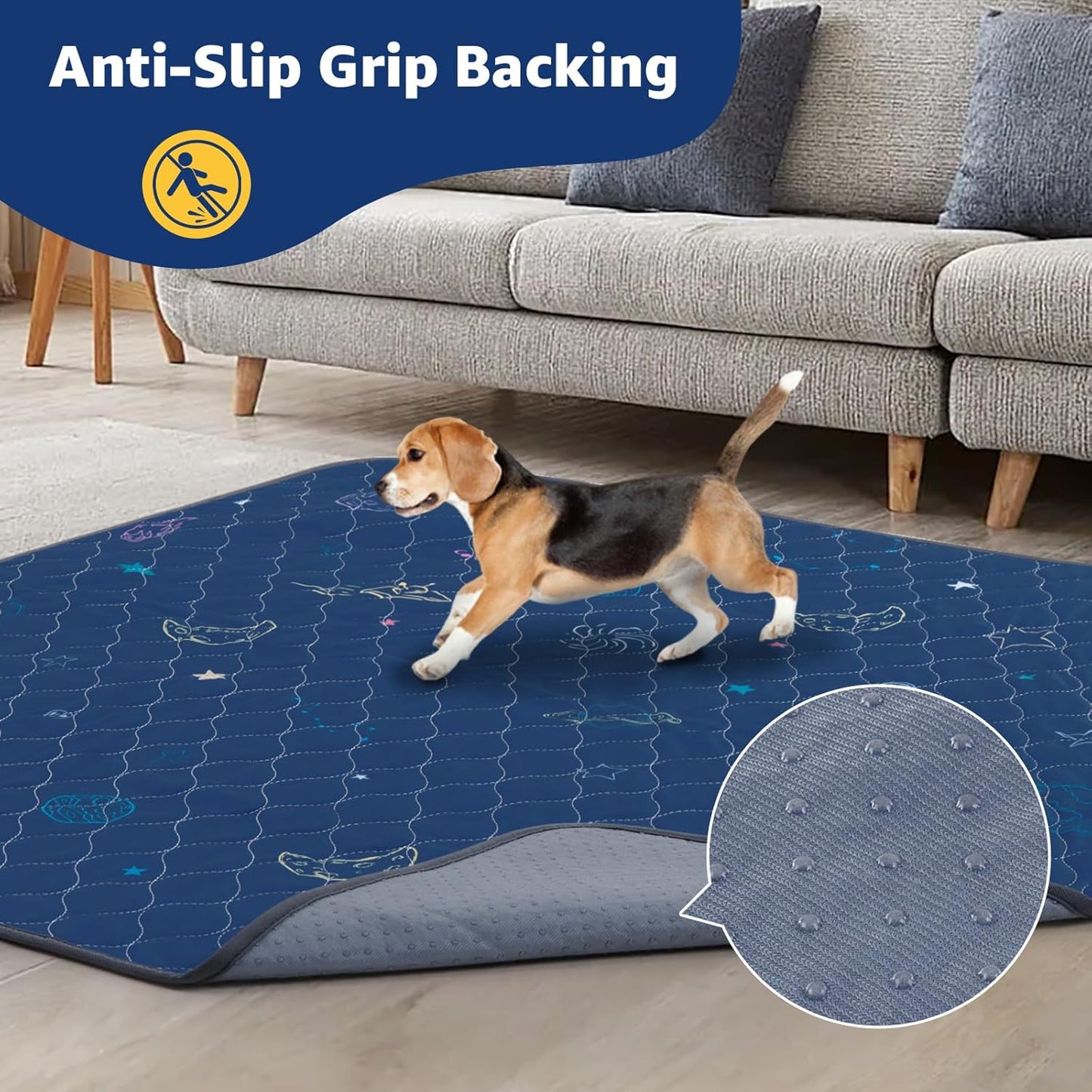 LOOBANI Pee Pads for Dogs Washable: Reusable Dog Pee Pads for Medium Pet, 2 Pack Waterproof Puppy Whelping Pads 36" x 41", Non-Slip Potty Training Mat for Dog Playpen, Floor, Cage, Sofa, Crate, Blue
