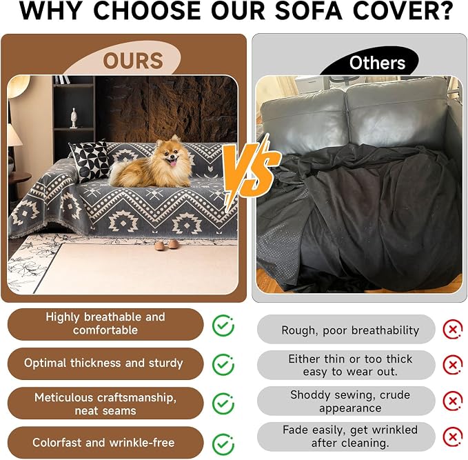 VClife Aztec Geometric Chenille Couch Cover Washable Sofa Cover for 2 Cushion Couch Sofa Retro Vintage Gray White Tribal Pattern Sofa Slipcover for Sectional Couch 71" X 118"