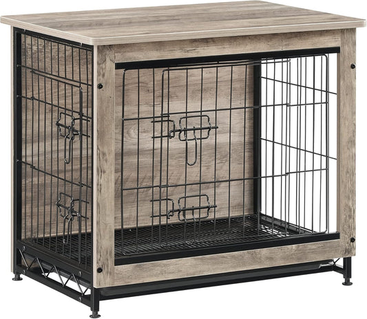 Feandrea Dog Crate Furniture, 27.2" Side End Table, Modern Kennel for Dogs Indoor up to 30 lb, Heavy-Duty Dog Cage with Multi-Purpose Removable Tray, Double-Door Dog House, Greige UPFC001G01