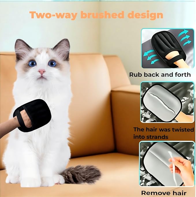 Pet Hair Removal Glove for Dogs & Cats, Electrostatic Reusable Fur Remover | 5-Finger Electrostatic Pet Hair Remover Glove, Magic Brush for Dog Cat Hair Removal on Couch, Car Seat, Clothing