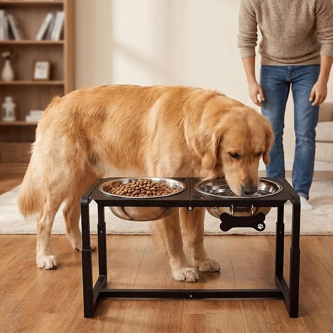 Metal Elevated Dog Bowls, Raised Dog Bowls for Large/Extra Large Breeds with Two 111oz Stainless Steel Food Bowls, 3 Adjustable Height (8.8"/11.5"/14") Dog Bowl Stand Protect Neck & Joints