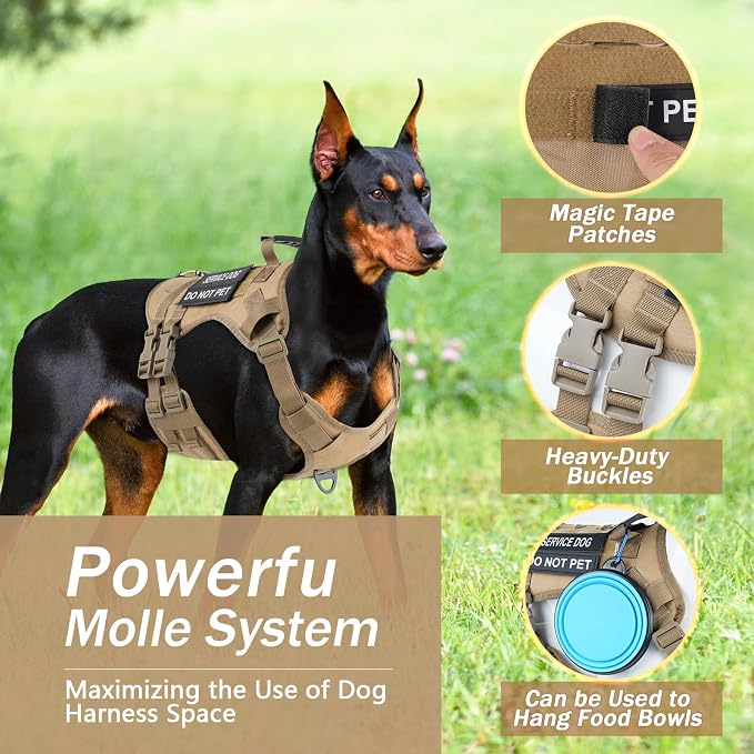 No Pull Tactical Dog Harness Medium Sized Dog, Service Dog Vest, M, Brown | Tactical Dog Vest Harness and Leash Set, Adjustable Military Service Dog Harness with Handle for Medium Large Dogs