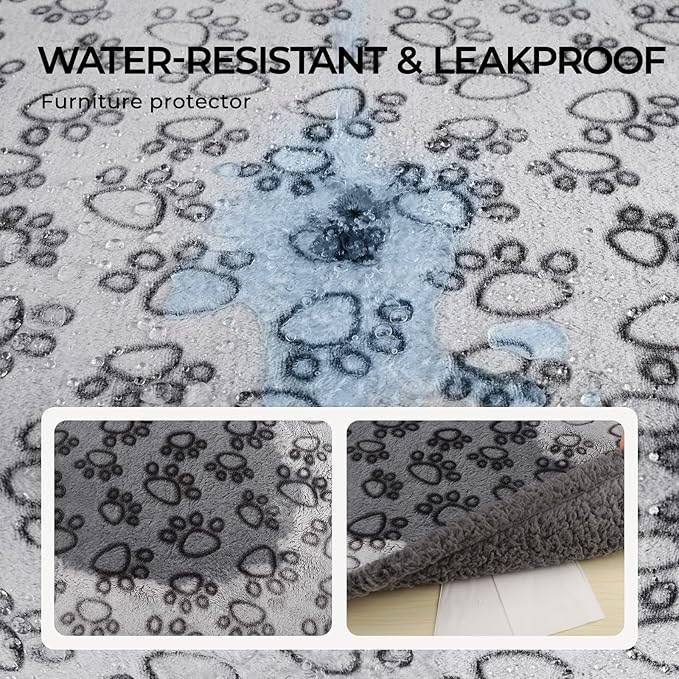 Luciphia Waterproof Pet Blankets for Couch Sofa Bed Cover Liquid Pee Proof Washable Soft Fluffy Large Dog Blanket Reversible Furniture Protection Paw Grey Medium（57" x 40"）