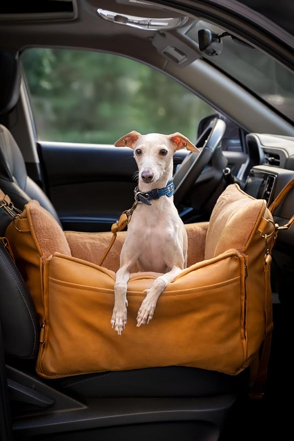 NOAH & PAW Small Dog Car Seat for Small Medium Pets with Harness Clip, 4X Safety Feature, Washable Dog Seat for Car, Orthopedic Foam Wrapped with Plush, Vegan Leather