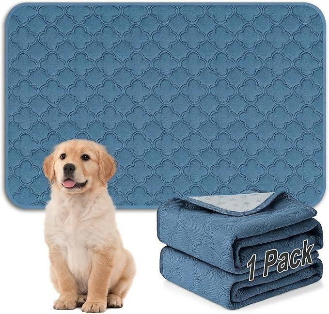 Washable Pee Pads for Dogs - 1 Pack Reusable Pee Pads，Waterproof Puppy Pads，Pet Training Pads，Super Absorbent with Dog Paw Shape Non-Slip Backing (Blue, 48" X 65" - 1 Pack)