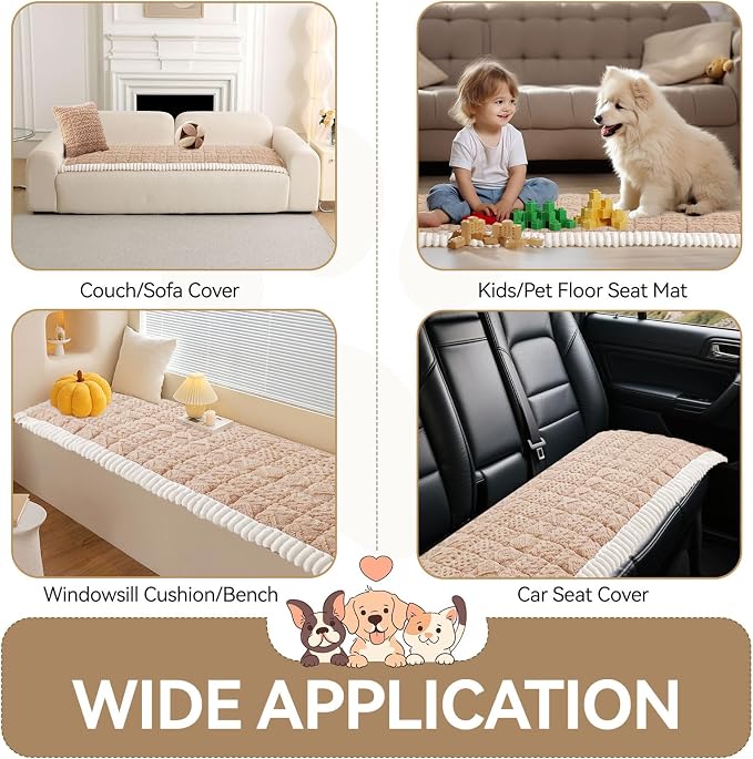 OTOB Couch Cover for Dogs Washable Pet Friendly, Non Slip Plush Fuzzy Love Seat Couch Covers Sofa Slipcovers, Geometric Jacquard Soft Pet Cushion Mat Protector All Seasons, (Camel, 27.6" x 59.1")