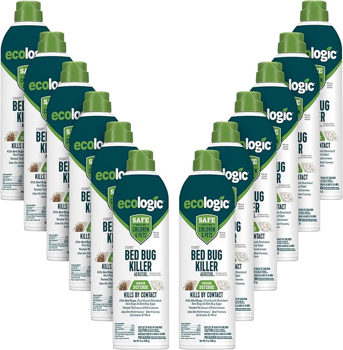 Ecologic Bed Bug Killer Aerosol, 14 Ounces, Aerosol Formula Made With Lemongrass Oil And Cornmint Oil For Use On Seams, Edges And Tufts Of Mattresses, Bed Frames, Suitcases And More, 12 Pack