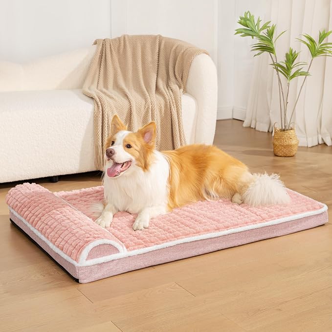 Orthopedic Medium Dog Bed Pillow Pet Sofa Bed 30''X20'' Pink | Egg-Crate Foam Pet Couch Medium Size Dog, Waterproof Removable Washable Cover,Furry Puppy Crate Mat With Nonskid Bottom