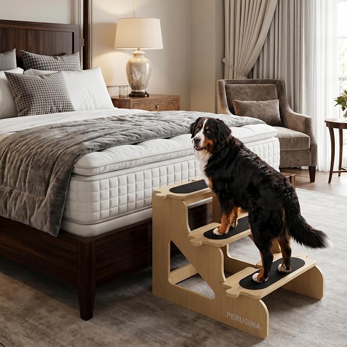 PERUGINA Wood Dog Stairs for Bed,NaturalWood Pattern,L 80lb