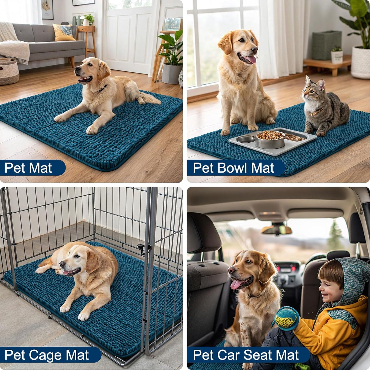 Smiry Dog Door Mat for Muddy Paws 59x24, Absorbs Moisture and Dirt Doormat, Non-Slip Washable Quick Dry Chenille Front Door Mat Indoor Entrance, Entryway Carpet for Inside Floor, Atlantic Blue