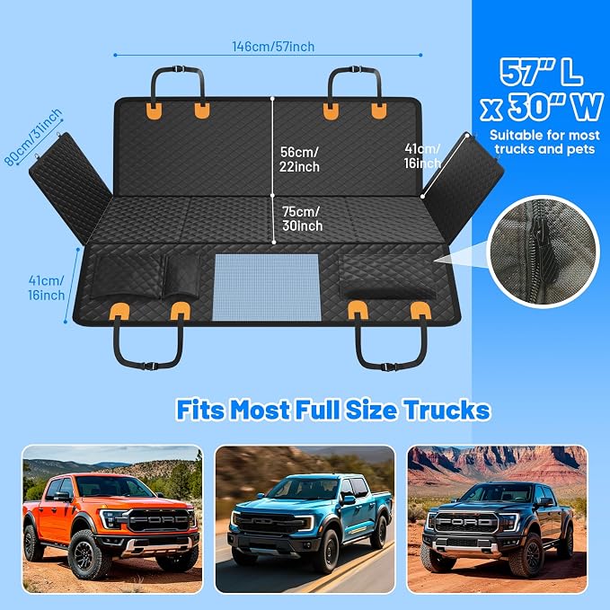Dog Car Seat Cover for Back Seat,Hard Bottom Dog Seat Cover for Truck | Black,For Full-Size Trucks,Waterproof,Anti-Scratching,Safety Non-Slip,600D Oxford,Mesh Window,Storage Pocket