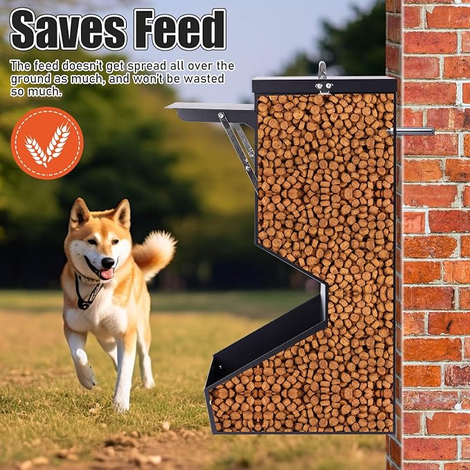Outdoor Automatic Dog Feeder Large Breed 25 lbs Gravity Dog Feeder | Galvanized Metal Self Feeding Dog Food Dispenser Hanging Pet Food Feeders for Dogs Chickens and Farm Animals