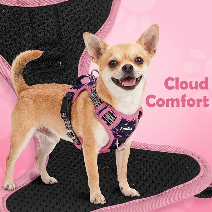 Dog Harness No Pull, Adjustable Pet Vest Harness, Super Soft Material with Vertical Handle Easy Control, Reflective Night Walking, 2 Leash Clips for XLarge Dogs, Mosaic Pink, XL