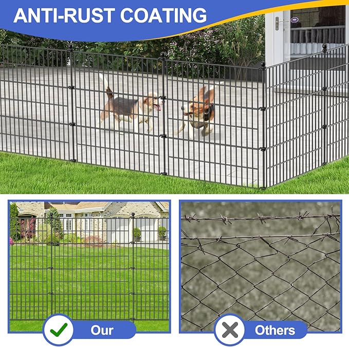 10 Panels No Dig Garden Fence Outdoor for Yard, 40 in(H) X 23.6 ft(L) Animal Barrier Pet Fencing Rustproof Decorative Metal Wire Panel Border for Dog, Rabbits, and Patio Temporary Ground Stakes