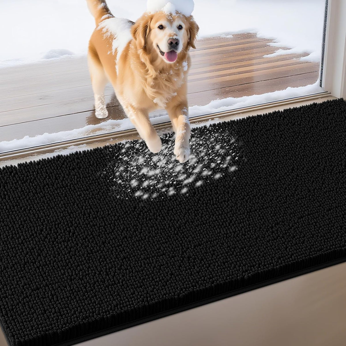 IM HOME Extra Large Dog Door Mats for Muddy Paws, Chenille Absorbent Dog Mats, Non Slip Heavy Mud Mat for Dogs, Soft Pet Mat for Entryway, Mud Paws, Inside Floor,71" x 25", Black