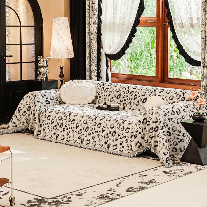 VClife Stylish Animal Leopard Print Couch Cover, Extra Large Furniture Protector for Dog, Breathable Soft Couch Covers for 3 Cushion Couch Sofa, Versatile Home Furniture Protector, Black, 71''x134''
