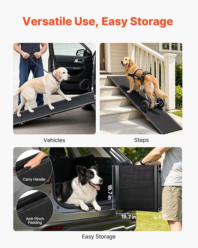 VEVOR Dog Ramp for Cars, 71" L x 20" W, Folding Pet Ramps for Medium & Large Dogs up to 250lbs, Pet Stair Ramp with Non-Slip Oxford Fabric Surface, Portable Outdoor Dog Car Ramps for SUV & Truck