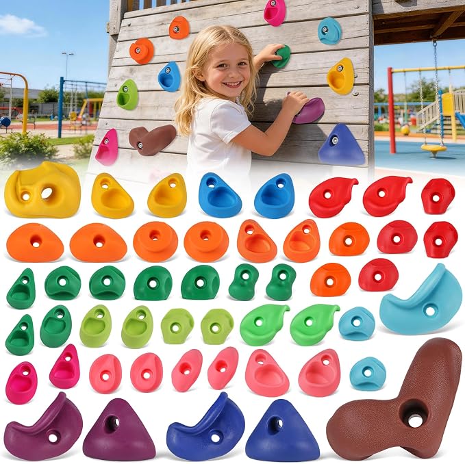 50 PCS Rock Climbing Wall for Kids,Rock Wall Climbing Holds,Adults Climbing Wall Grip Kits Holds Up to 230 lbs for Outdoor Indoor Home Playground Climbing Holds