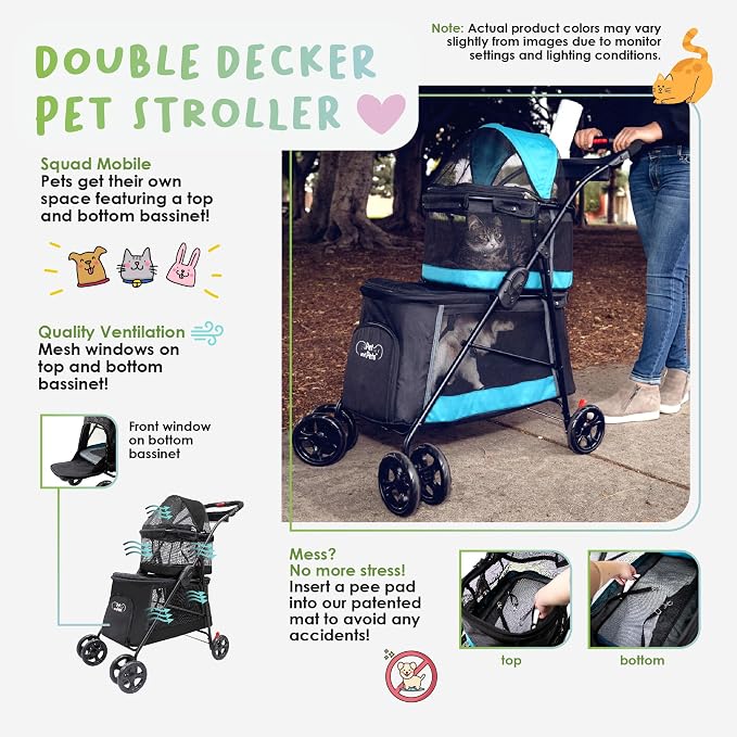 PETIQUE Pet & Pets Double Decker Pet Stroller, 11.53 Pound, Teal