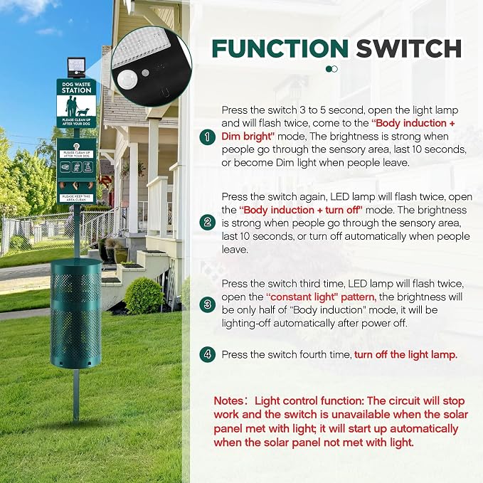 Tujoe Dog Waste Station with Solar Panels Outdoor Light Up at Night,Galvanized Steel Dog Trash Bin Dispenser,Rust Proof LED Pet Station for Commercial Park Backyard (with Trash Bin)