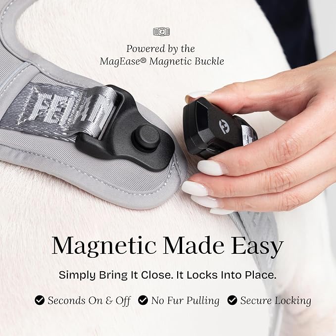 Fei & Eve Classic Dog Harness, MagEase Magnetic Buckle | 3-Point No-Pull Control, Dual Handle Support, 900D Nylon, Tactical Patch Panel, Heavy Duty, Medium, Gray