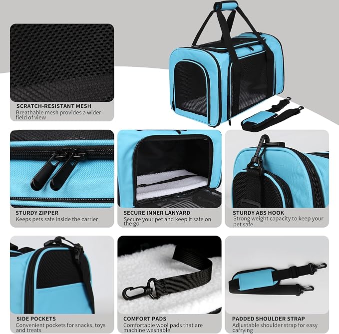 Carriers Soft-Sided Pet Carrier Large Carrier for Medium Large Cats Dogs Under 35Lbs,Breathable Ventilated Design,Collapsible Roomy Carrier with Airline Approved(X-Large,Blue)