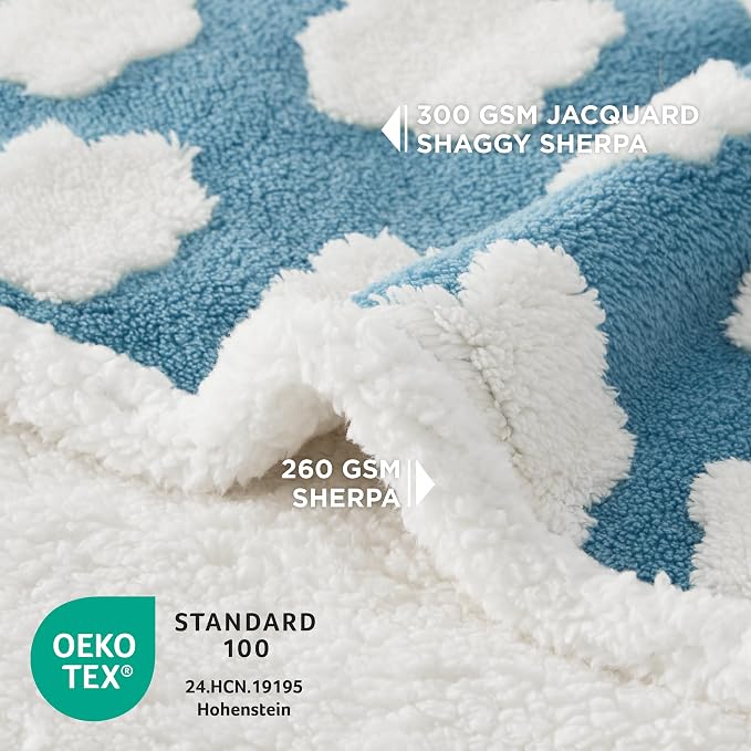 LE SURE Waterproof Blanket for Bed Cute Cozy 3D Jacquard, Twin（60x80） | Dog Blankets for Large Dogs, Pet Aesthetic Gift, Warm Soft Sherpa Throw, Reversible Couch Protector, Clouds Blue
