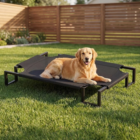 Elevated Dog Bed,Raised Outdoor Dog Bed for Large Sized Dogs Black | Portable Cooling Dog Cot with Washable Breathable Teslin Mesh,Waterproof Pet Bed for Indoor,Durable,No-Slip Feet,110×76×21cm