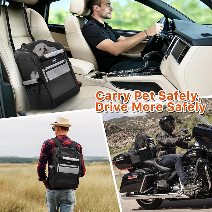 Motorcycle Dog Carrier Bag, 17 lbs for Small Dog & Cat with Stable Frame, Breathable Pet Carrier with Anti-Escape Safety Clip Fit for Street Glide with Passenger Seat Touring Trike Models Can Ams