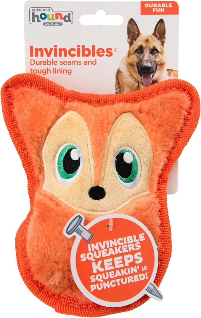 Outward Hound Durablez Minis – Squeaky Plush Dog Toy, No Stuffing for Less Mess, Interactive & Tough, Jumbo Squeaker, Puppies & Small Dogs, Fox, 6.3"