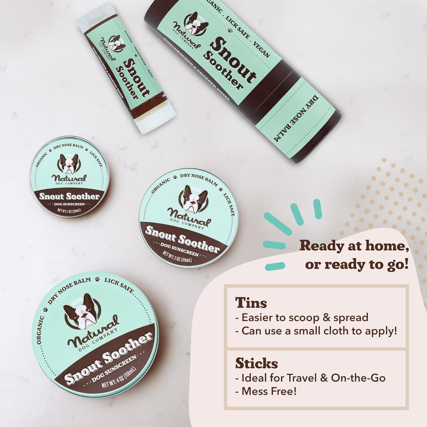 Natural Dog Company Snout Soother, Dog Nose Balm, Wax & Cream for Dry, Cracked Noses, Heals & Moisturizes with Shea Butter & Coconut Oil, Lick-Safe Nose Butter, Made in USA, 2 oz. Tin