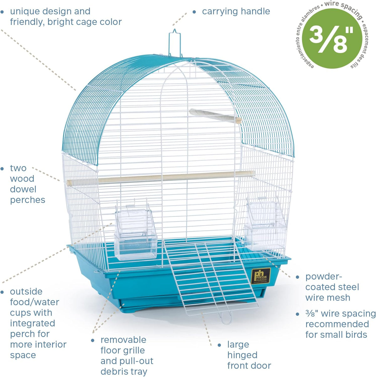 Prevue Pet Products South Beach Dome Top Bird Cage, Teal (SP50071),14 1/8" L x 11 1/4" W x 18 1/8" H