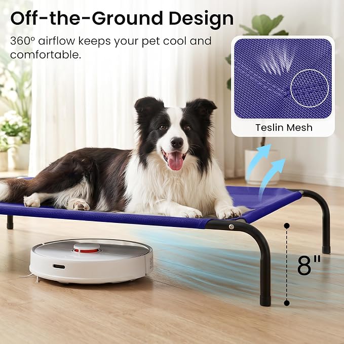 Love's cabin Elevated Cooling Dog Bed for Large Dogs, Portable Indoor & Outdoor Raised Pet Dog Cat Cot, Durable Summer Frame with Breathable Mesh, Blue, 48 inches