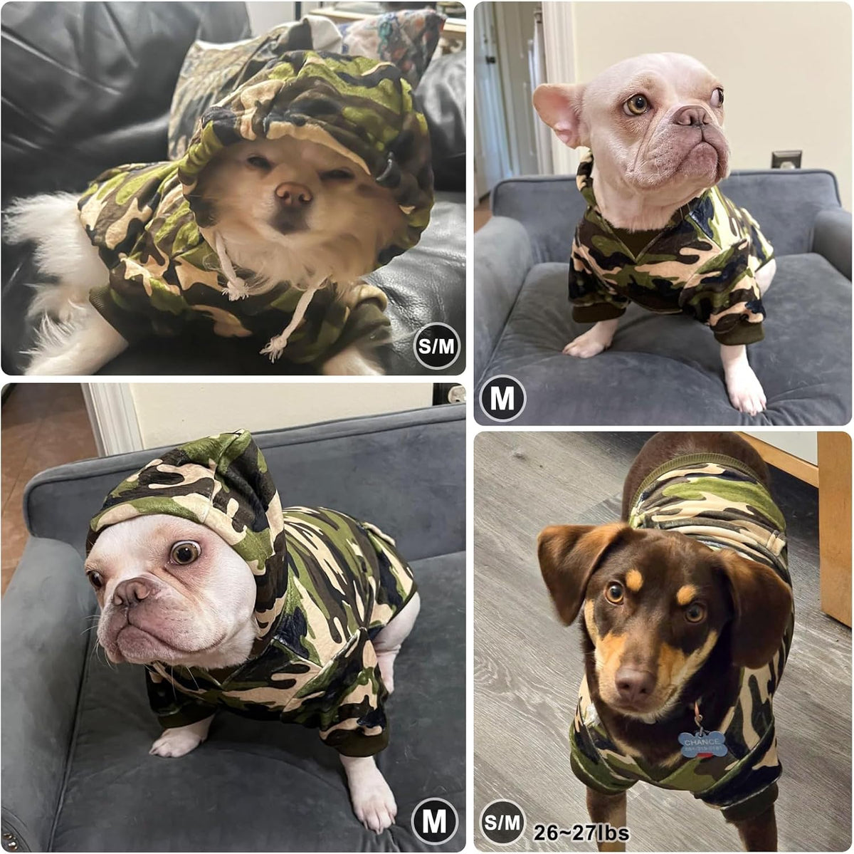 BEAUTYZOO Dog Hoodie for Small Medium Dogs Puppy, Soft Fleece Dog Sweater Cold Weather Coats with Pocket, Pet Outfits Hooded Sweatshirt Chihuahua Cat Jacket Clothing Warm Camo French Bulldog Clothes