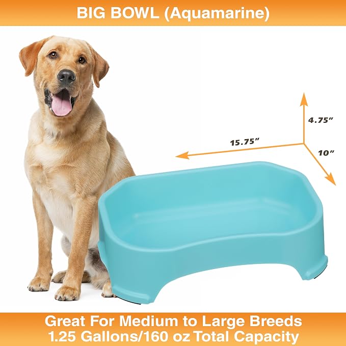 Neater Pet Brands Extra Large Water Bowl for Dogs, Outdoor Dog Water Bowl (1.25 Gallon XL Capacity), Big Trough Style Food Dish for Indoors or Outside, No Spill Large Dog Bowls, Aquamarine