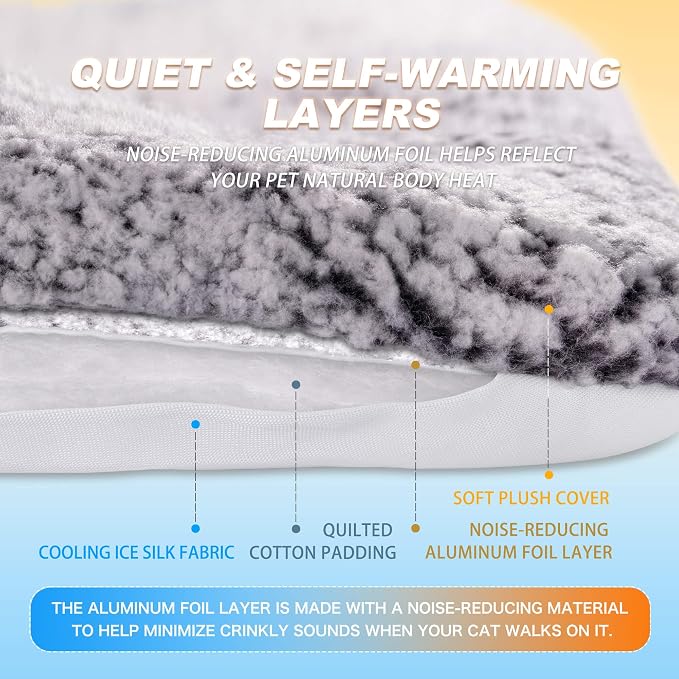 Dog Cooling Mat, Self Warming Cat Bed, Reversible Warm & Cooling Cat Bed, Winter Warm Cat Pad & Summer Cooling Cat Mat for Kittens & Small Dogs, Perfect for Crates, Beds & Sofas, Gray, 24" x 36"
