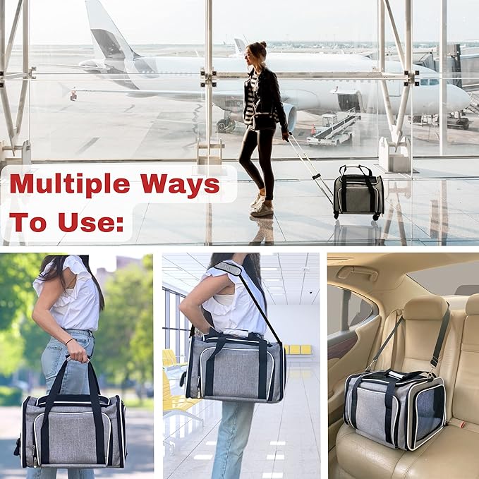 Ruff Life 101 Airline Approved Expandable Premium Pet Carrier on Wheels- Two Sided Expandable Rolling Carrier- Designed for Dogs & Cats- Extra Spacious Soft Lined Carrier! (Grey)