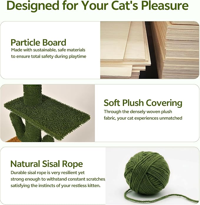 Cactus Floor to Ceiling Cat Tower, 10-in-1 Cat Wall Shelves, Green | Cats Tree with Adjustable Height(87-104 IN), Cat Climbing Wall Furniture Set for 16 Inch Drywall, with Scratching Post, Condo