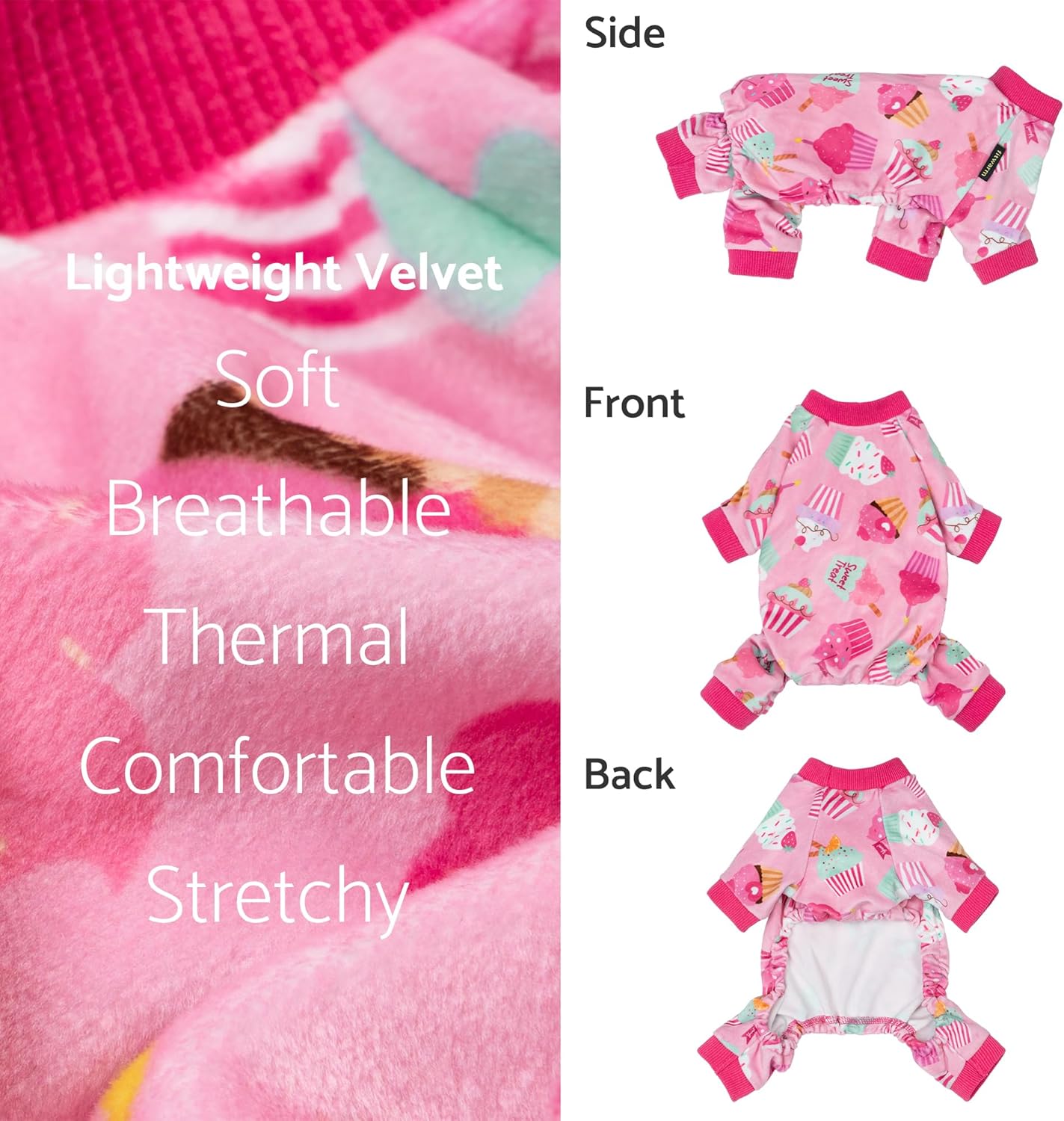 Fitwarm Cupcake Dog Pajamas, Birthday Outfit for Small Dogs Girl, Cozy Pet Onesie with Feet, Pink, Small