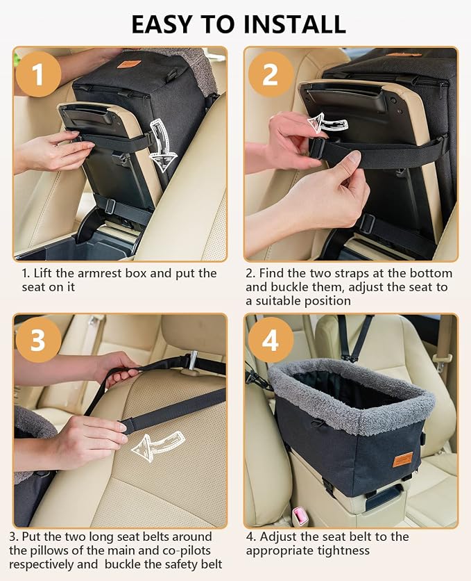 BurgeonNest Center Console Dog Car Seat for Small Dogs up to 9 lbs Cute Plaid