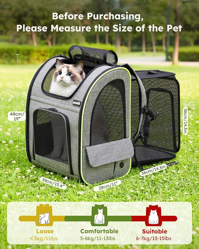 pecute Cat Backpack Expandable, Cat Carrier Backpack Breathable, Large