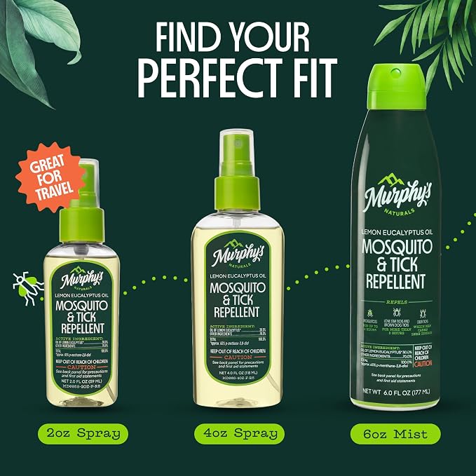 Murphy's Naturals Mosquito & Tick Bug Repellent Spray, 6 fl oz (Pack of 2) | Oil of lemon eucalyptus, EPA-registered & DEET-free*; 6 fl oz mist 2-pack protects skin & gear up to 6 hours
