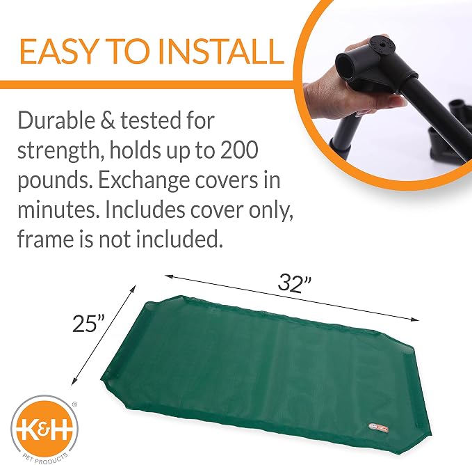 K&H Pet Products All Weather Pet Cot Replacement Cover Green Medium 32 X 25 Inches