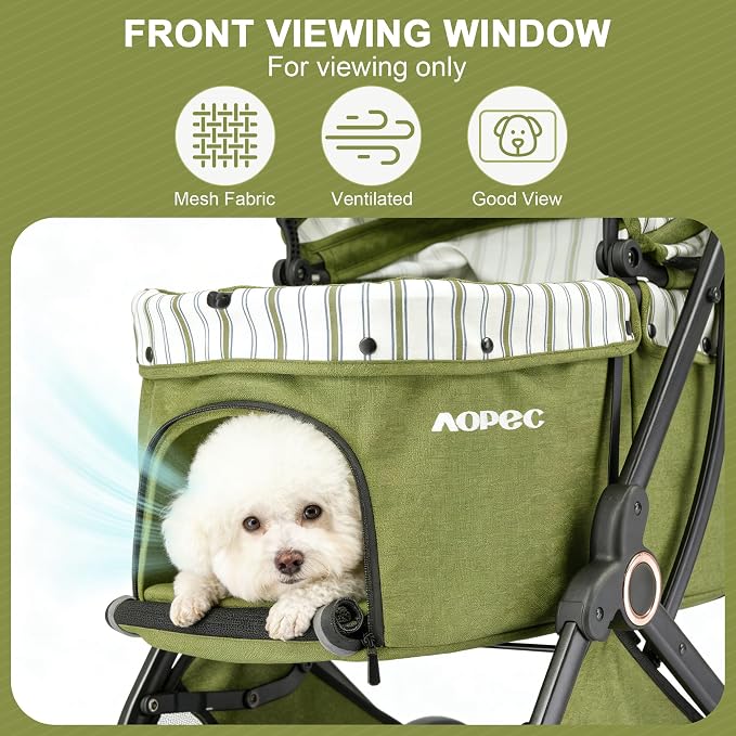 Pet Stroller for Small Dogs & Cats – Easy One-Hand Fold, Supports Up to 35 lbs – Green