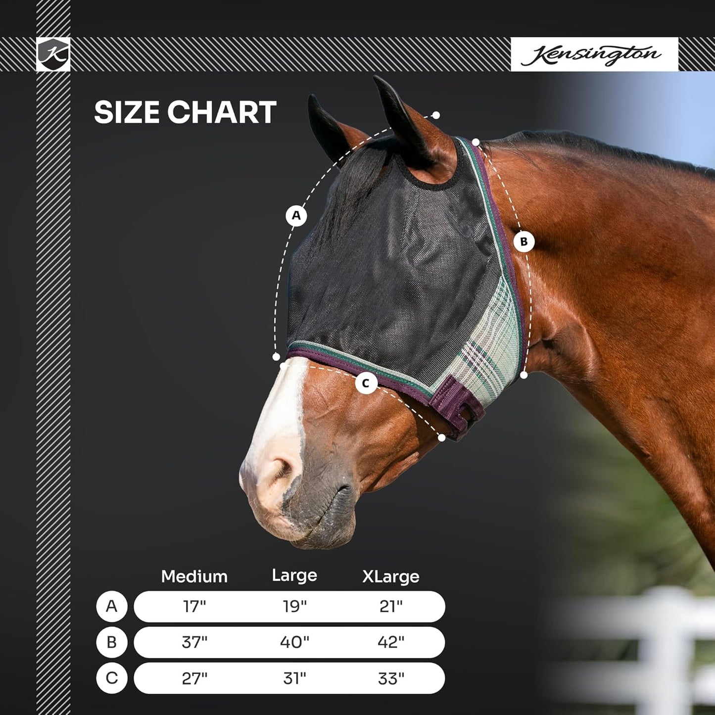 Kensington 90% UV Fly Mask CatchMask UViator - Without Ears & Forelock Freedom Web Trim Size: X.Large Color: 121 Deluxe Black