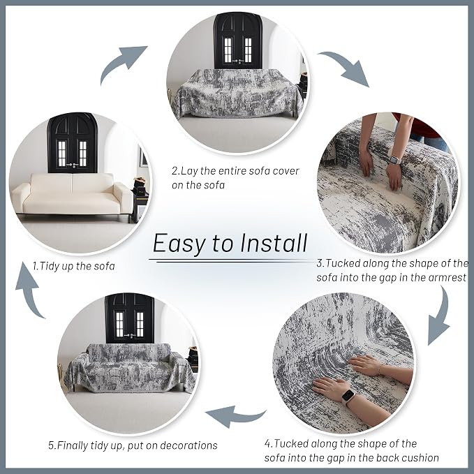 MYSKY HOME Couch Cover for Sectional Sofa Set Abstract Geometric Furniture Sofa Cover Washable for Dog Cat Pet Couch Covers 3 Seat Sofa Chenille Couch Protector Multi-Use Couch Cover Blanket,71" X134"